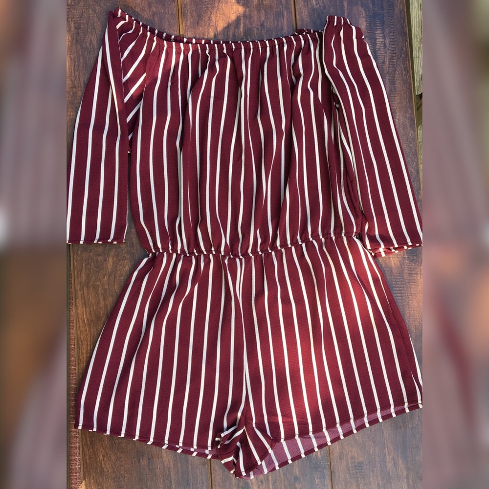 Forever 21 Stripped Maroon Romper